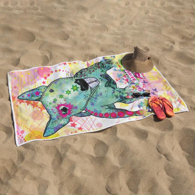 Preview: Badehandtuch Paul– Popart-Hundemotiv, 75x165 cm, 100 % Polyester, weich & schnelltrocknend